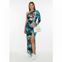 ETC Blue Floral Butterflies One Shoulder Dress