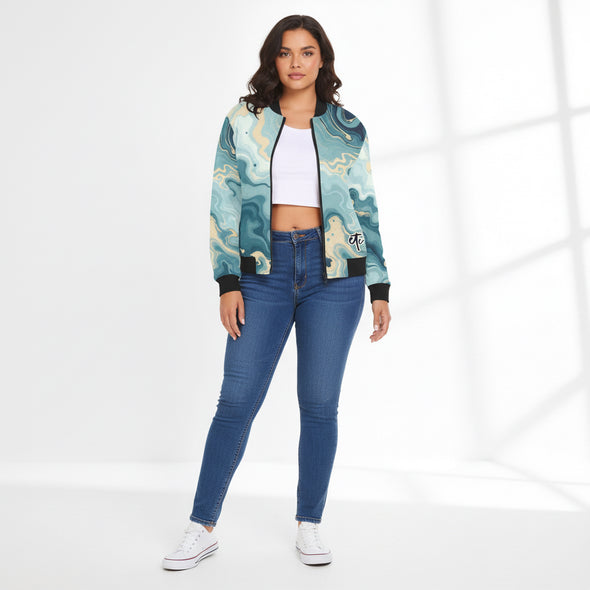 ETC Teal Marble Bomber Jacket