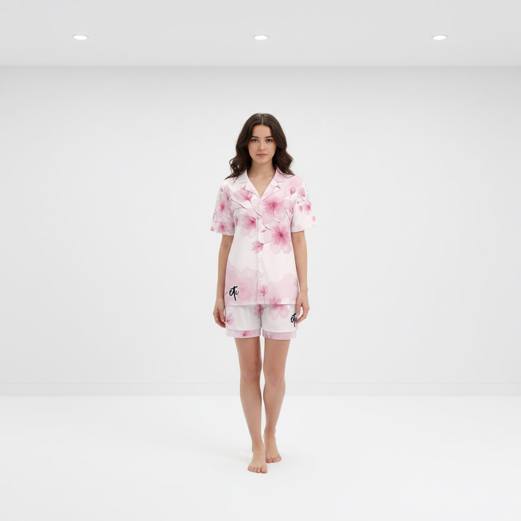 ETC Pink Floral Bloom Silky PJ Set