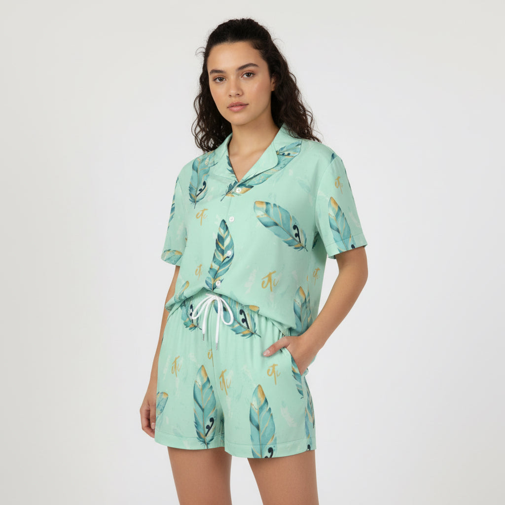 Mint ETC Feathers Silk Pajama Set