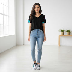 ETC Blue Daises V Neck Tee