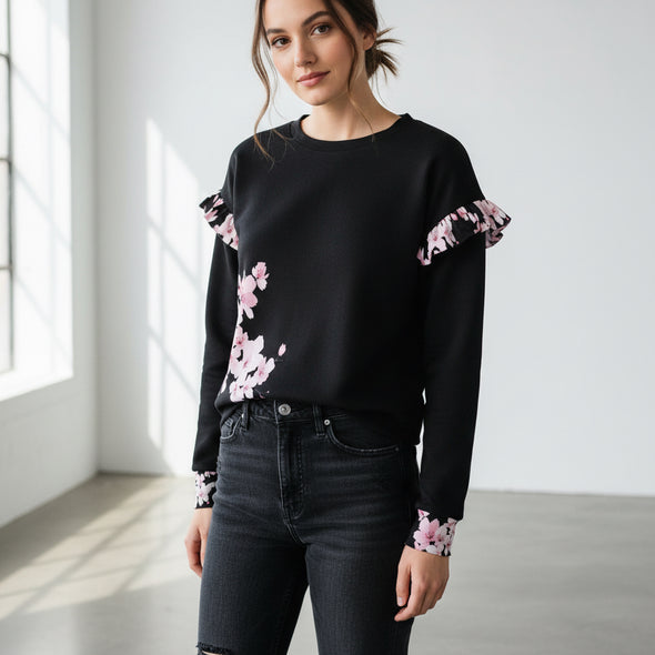 ETC Cherry Blossom Ruffle Crew