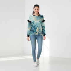 ETC Teal Marble Ruffle Crew