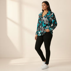 ETC Blue Floral Butterflies Ruffled Blouse