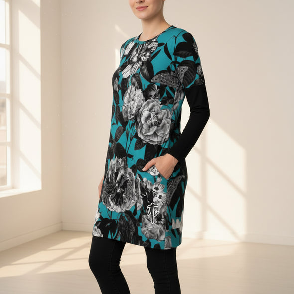 ETC Blue Floral Butterflies Long Sleeve Tunic