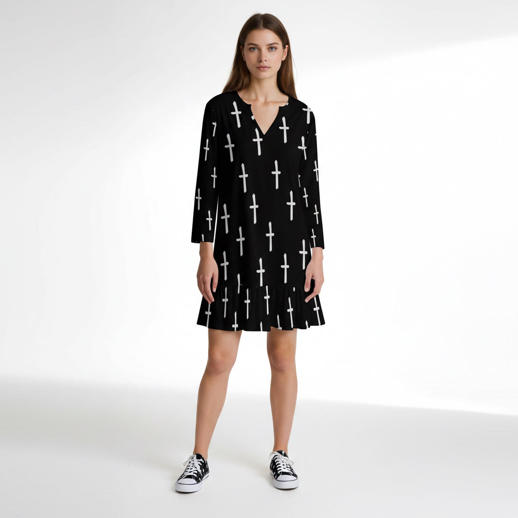 ETC 't' V-neck ruffle dress