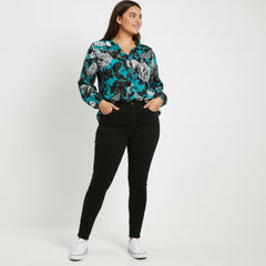 ETC Blue Floral Butterflies Ruffled Blouse