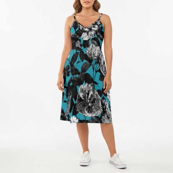 ETC Blue Floral Butterflies Strap Dress