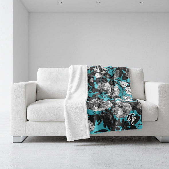 ETC Blue Floral Butterflies Soft Micro Fleece Blanket