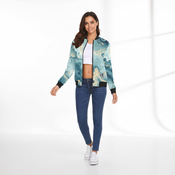 ETC Teal Marble Bomber Jacket