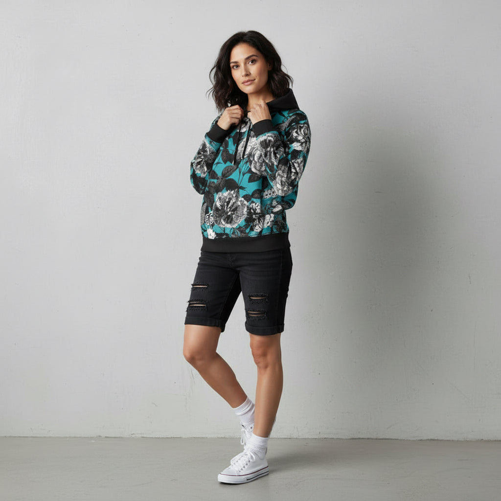 ETC Blue Floral Butterflies Hoodie