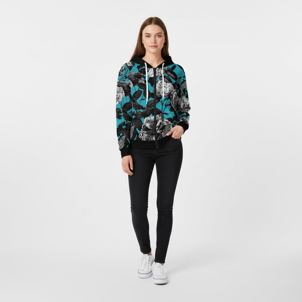 ETC Blue Floral Butterflies Zip Up