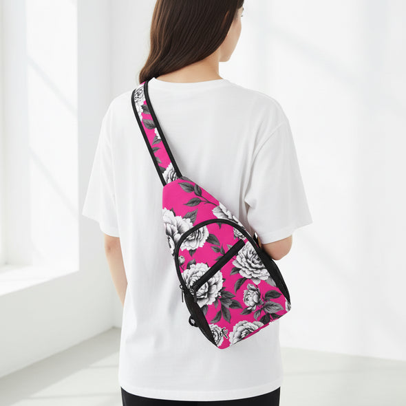 ETC Hot Pink Floral Monochrome Cross Body Bag