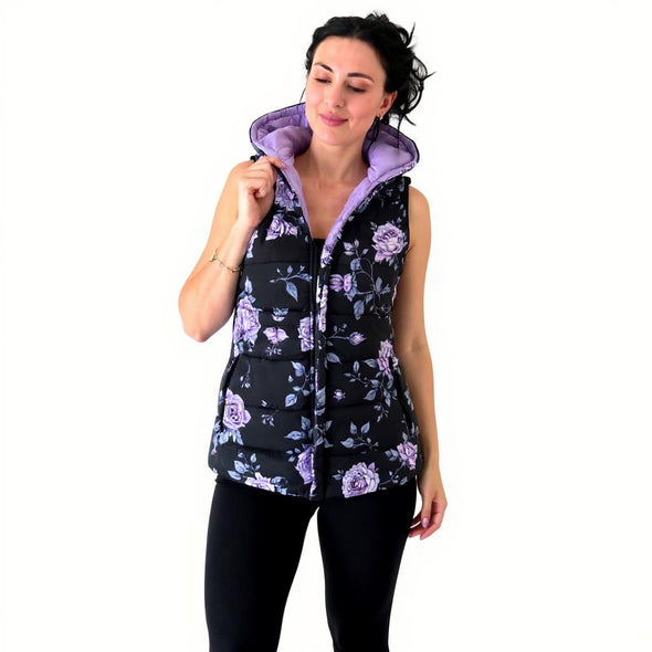 ETC Puffer Lavendar Floral Vest Pre Order