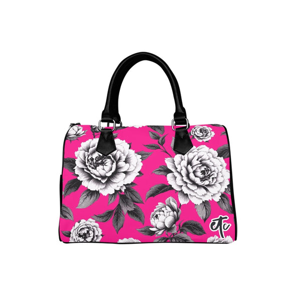 ETC Hot Pink Floral monochrome Barrel Handbag