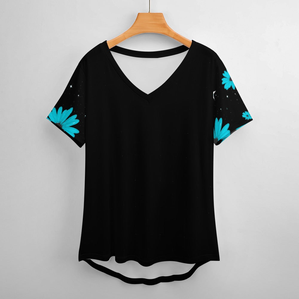 ETC Blue Daises V Neck Tee