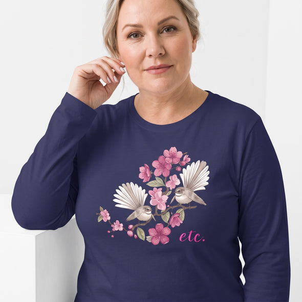 ETC Navy Fantail Floral Long Sleeve Cotton Tee