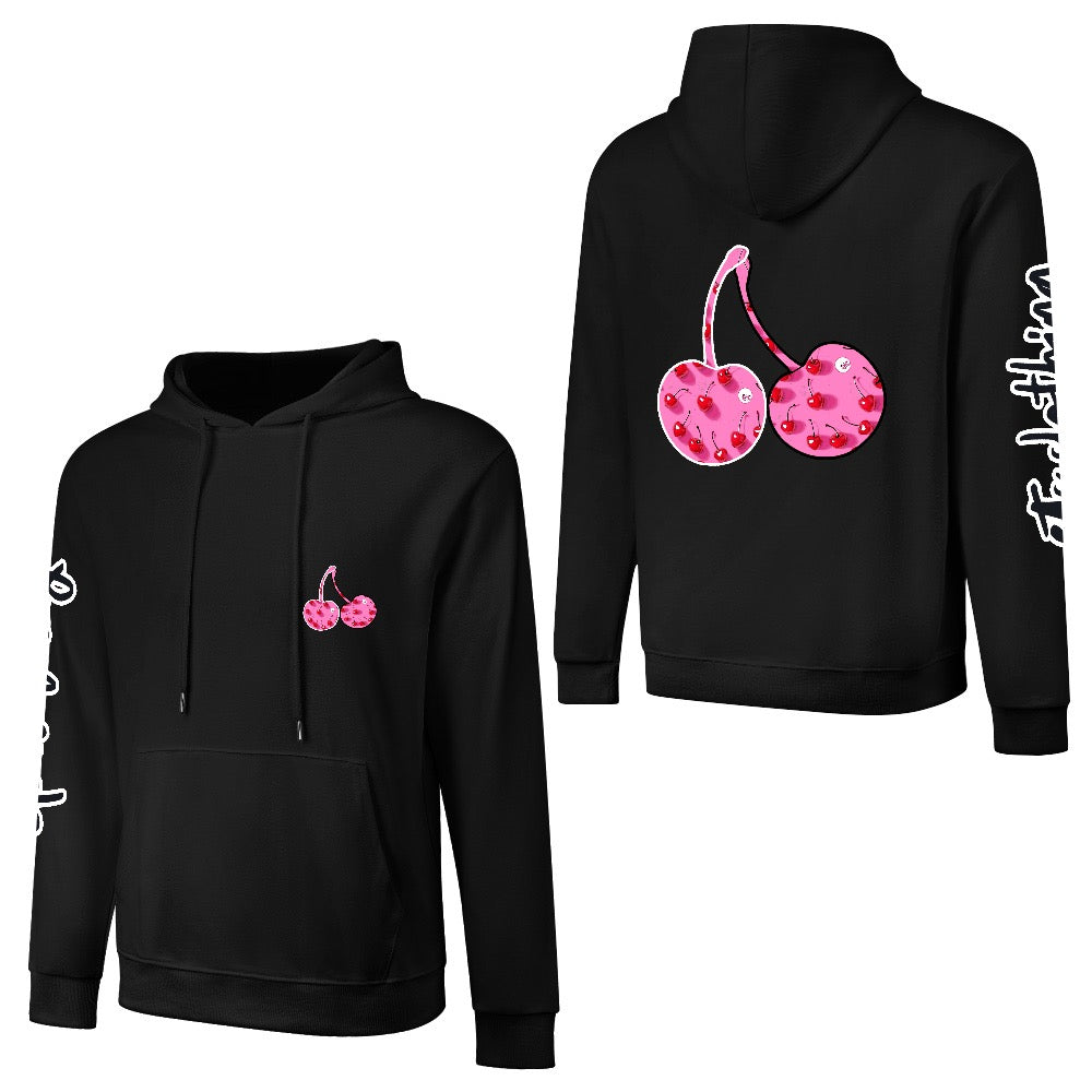 ETC Pink Cherries Black Cotton Hoodie