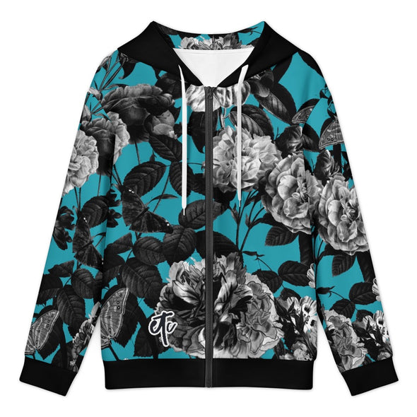 ETC Blue Floral Butterflies Zip Up
