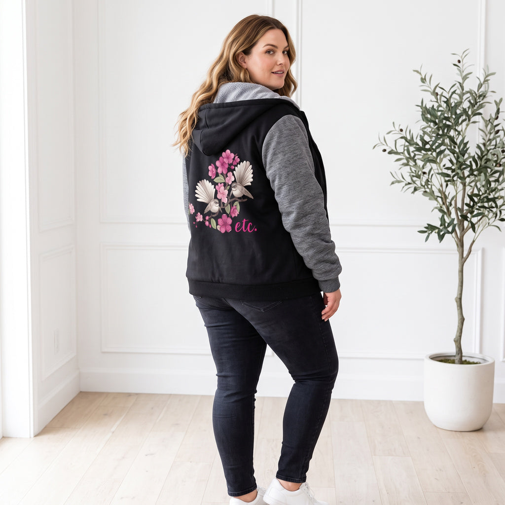 ETC Floral Fantail Sherpa Zip Up Jacket