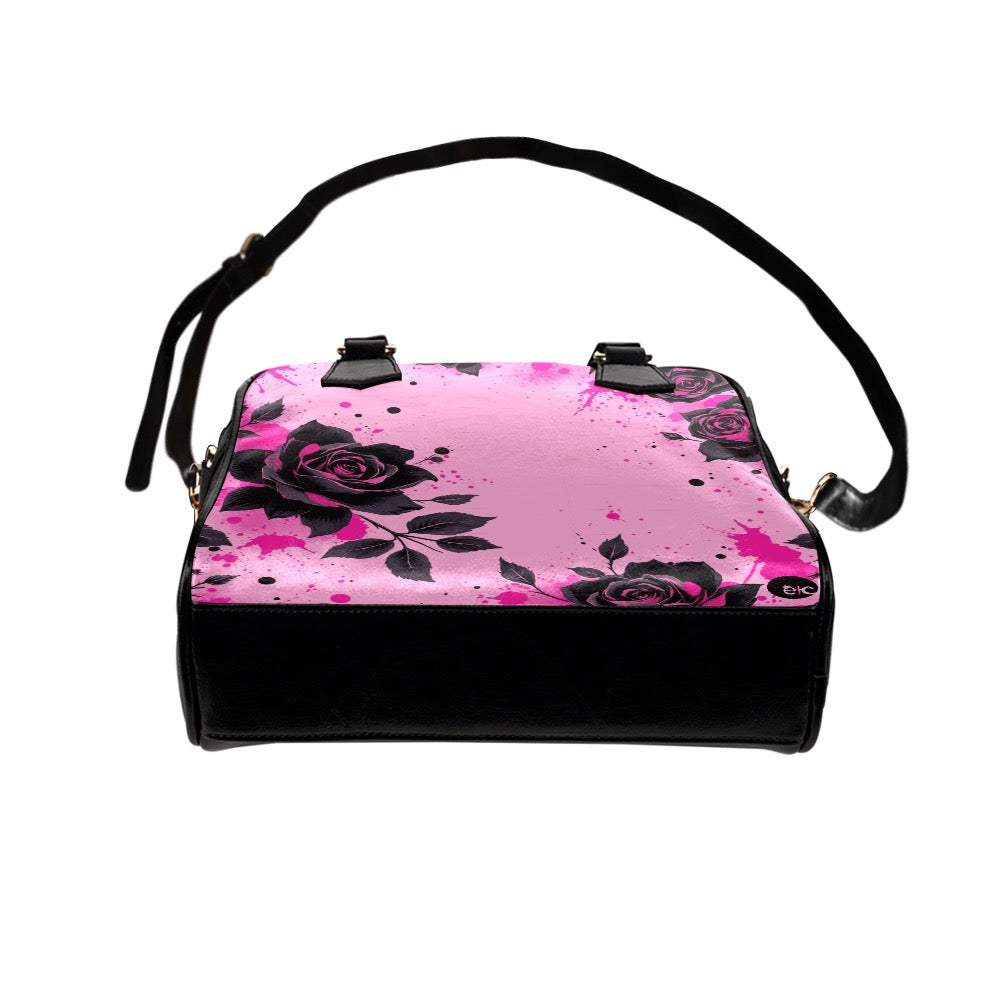 ETC Pink Rose Noir Shoulder PU Leather Handbag
