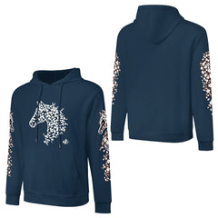 ETC Cherry Blossom Stencil Horse Midnight Blue hoodie