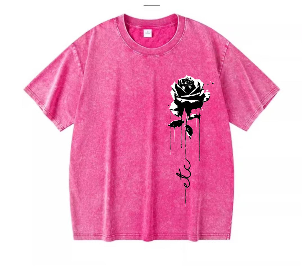 ETC Black Dripping Rose Vintage Pink Tee