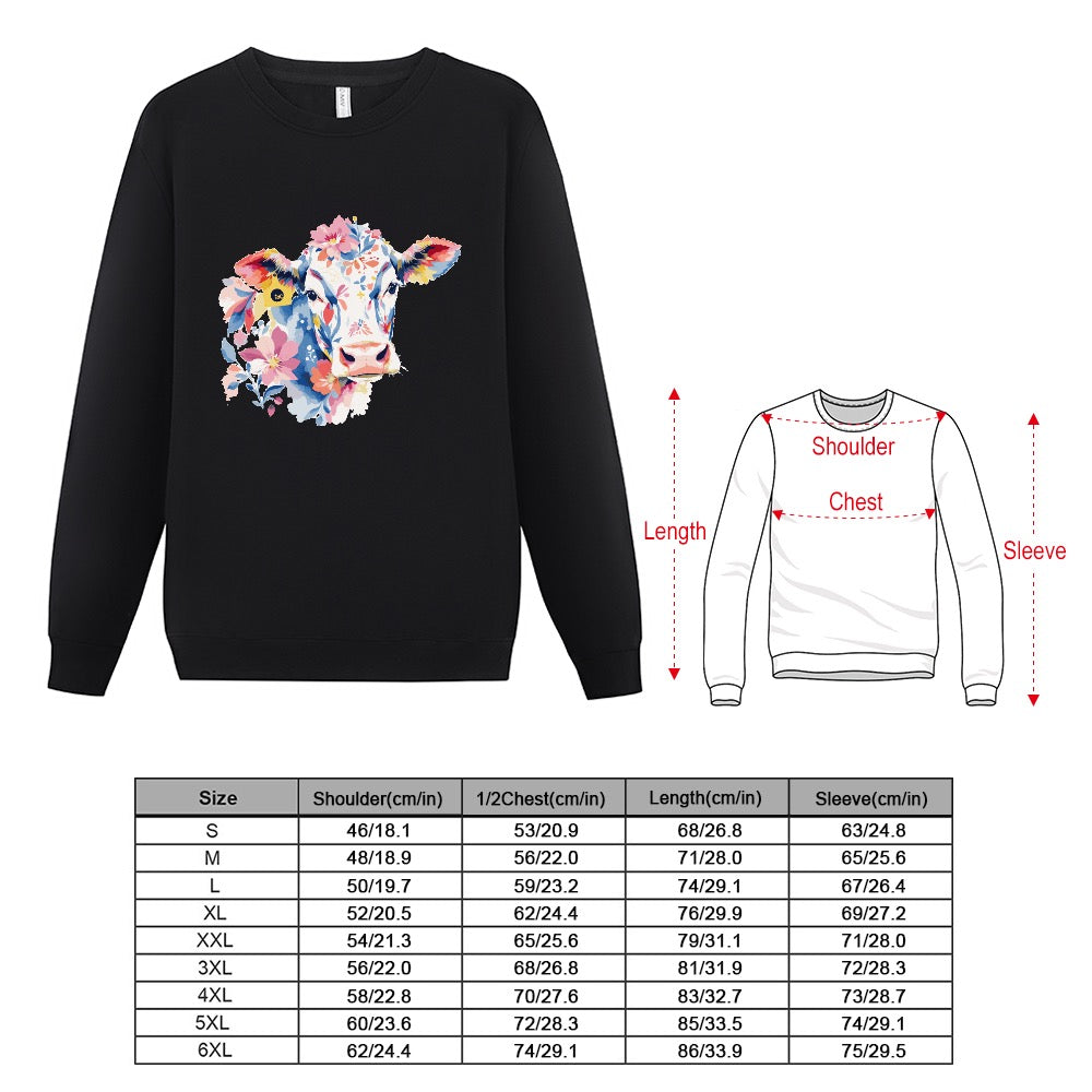 ETC Floral Cow Cotton Fleece Crew