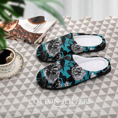 ETC Blue Butterfly Floral Cotton Slippers