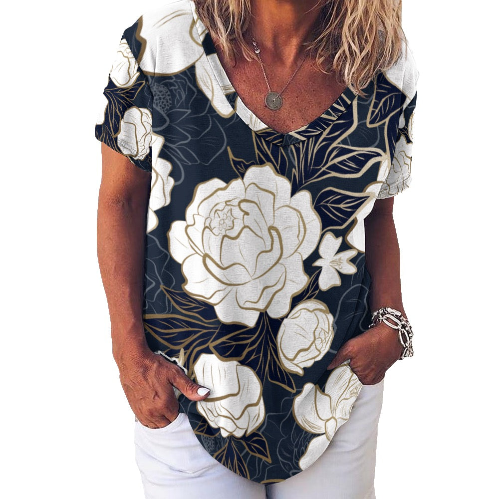 ETC Summer Peonies V NECK Tee