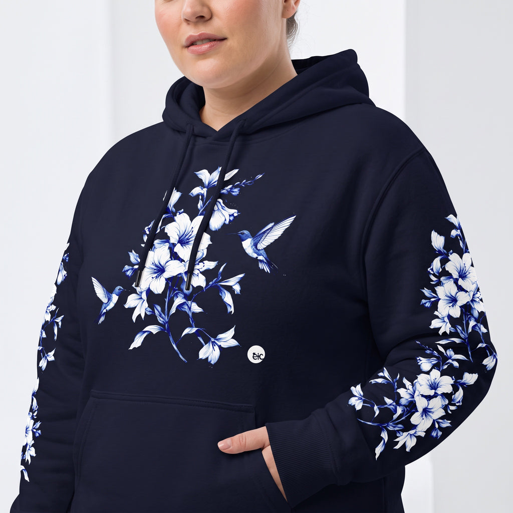 ETC Navy Hummingbird Silhouette Cotton Hoodie