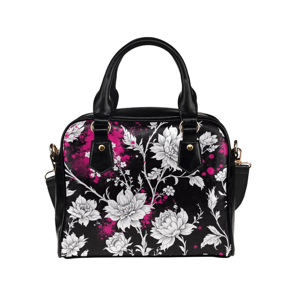 ETC Black Hot Pink Splash Floral Handbag