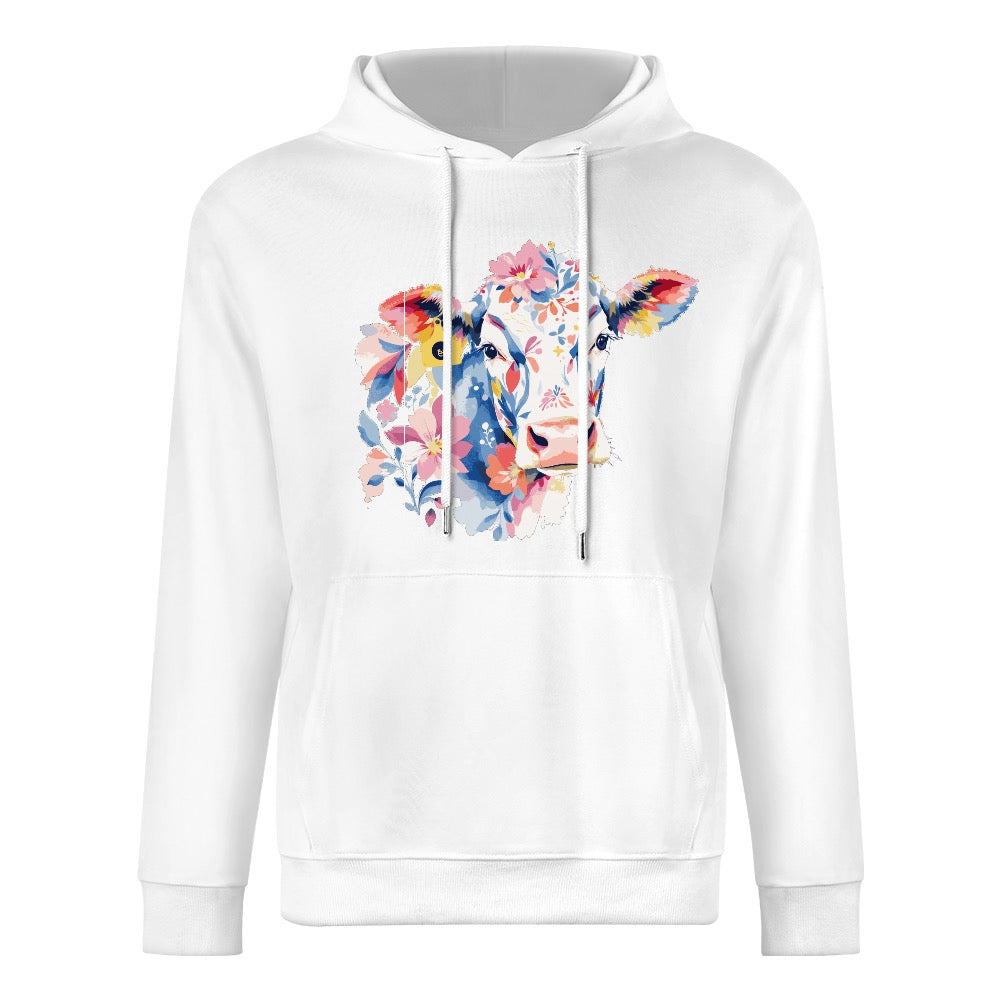 ETC White Floral Cow Cotton Hoodie