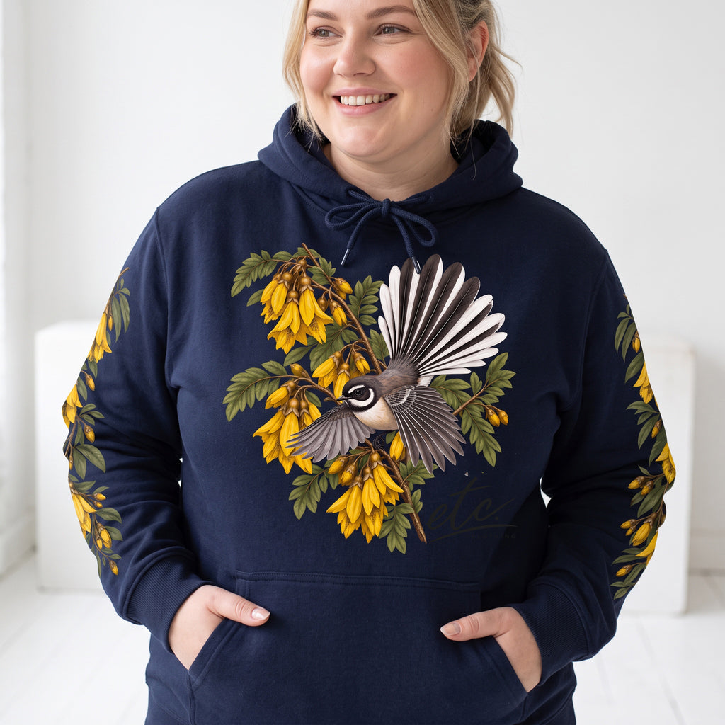 ETC LIMITED KOWHAI FANTAIL NAVY COTTON HOODIE
