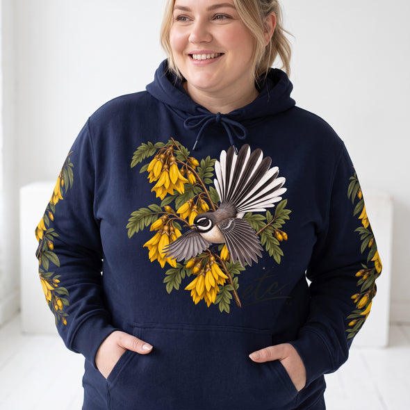ETC LIMITED KOWHAI FANTAIL NAVY COTTON HOODIE