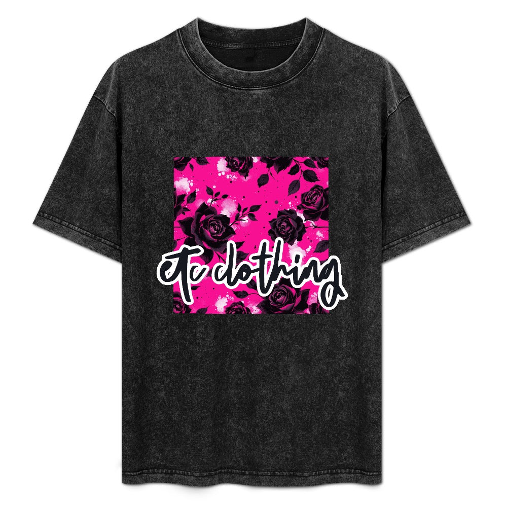 ETC Hot Pink Floral Noir Square Logo Vintage Wash Tee