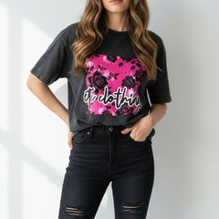 ETC Hot Pink Floral Noir Square Logo Vintage Wash Tee