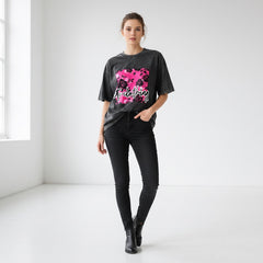 ETC Hot Pink Floral Noir Square Logo Vintage Wash Tee