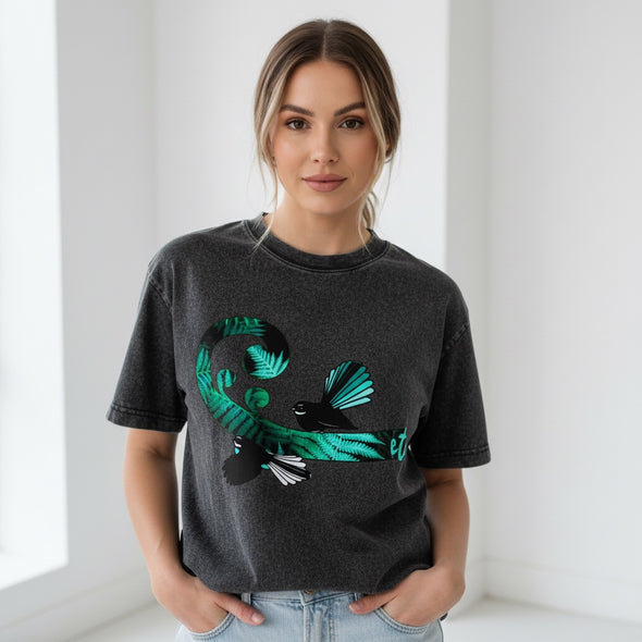 ETC Aqua Fantail Fern Acid Wash Tee