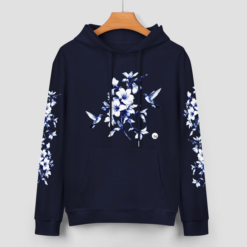 ETC Navy Hummingbird Silhouette Cotton Hoodie
