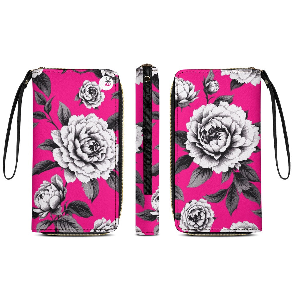 ETC Hot Pink Monochrome Floral PU Leather