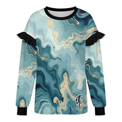 ETC Teal Marble Ruffle Crew