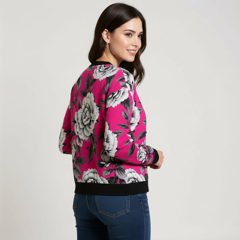 ETC Hot Pink Monochrome Floral Cardigan