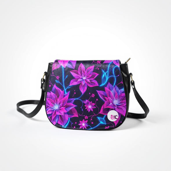 ETC Floral Neon PU Leather Saddle Bag