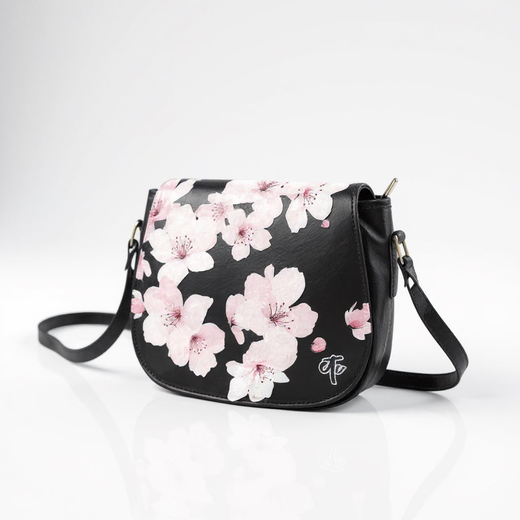 ETC Cherry Blossom PU Leather Saddle Bag