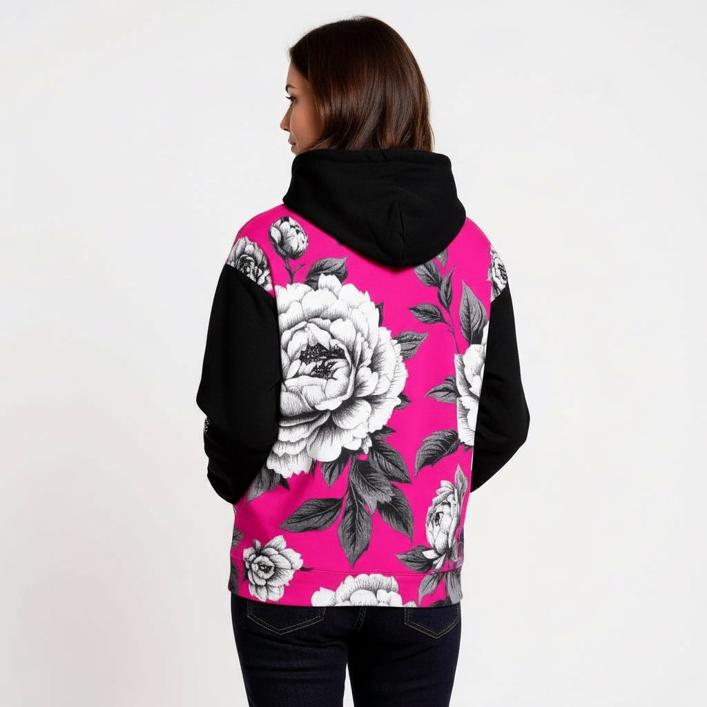 ETC HOT PINK MONOCHROME FLORAL Hoodie