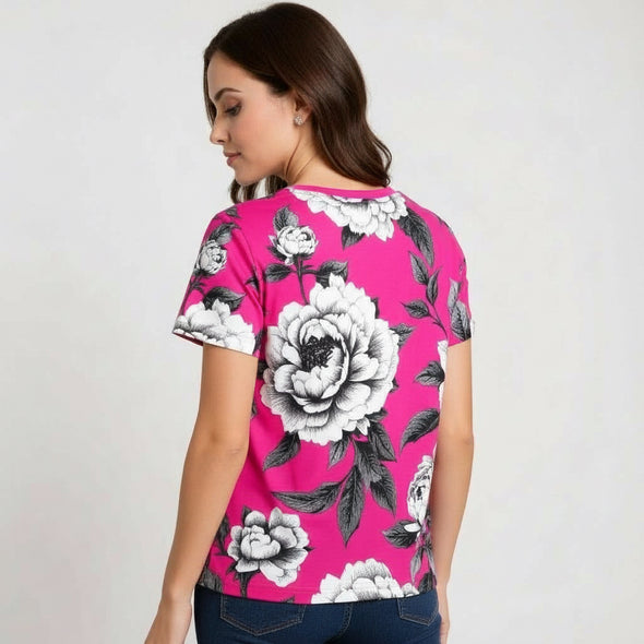 ETC Hot Pink Monochrome Floral Tee