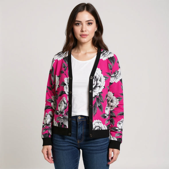 ETC Hot Pink Monochrome Floral Cardigan