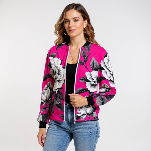 ETC Hot Pink Monochrome Floral  Zipper Jacket