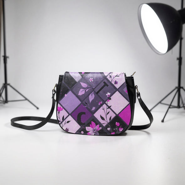 ETC Square Floral PU Leather Saddle Bag